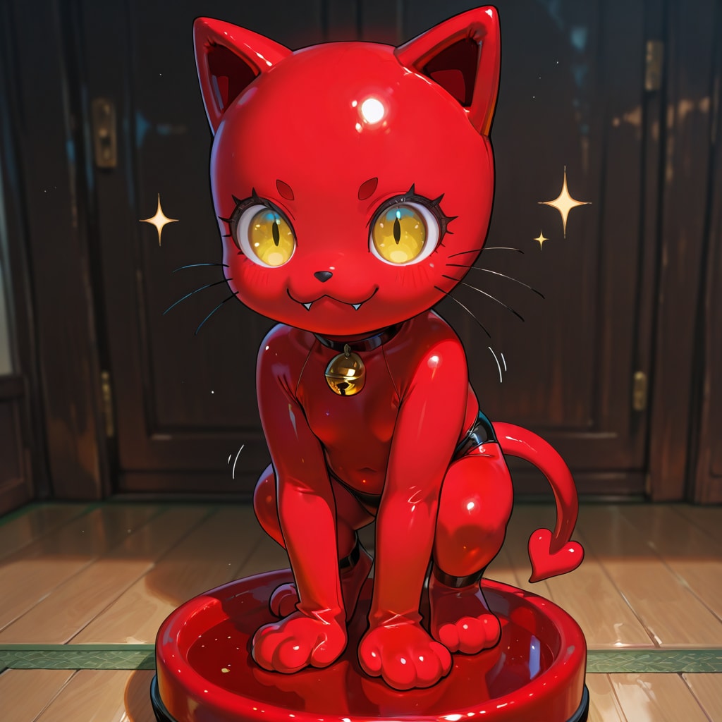 赤い猫のフィギュア