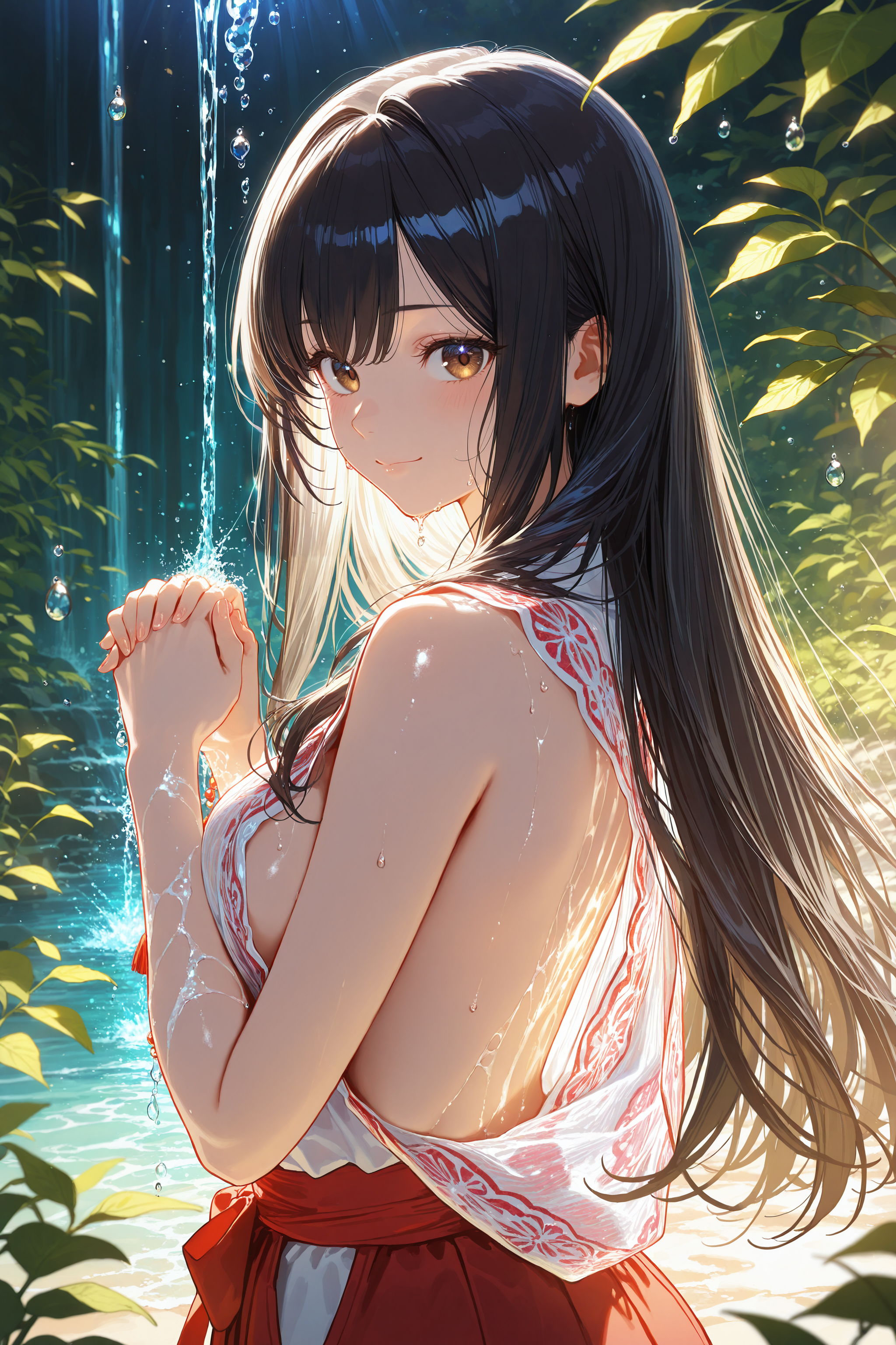 【滝で修行中】異世界神社の巫女さん（神楽さん）