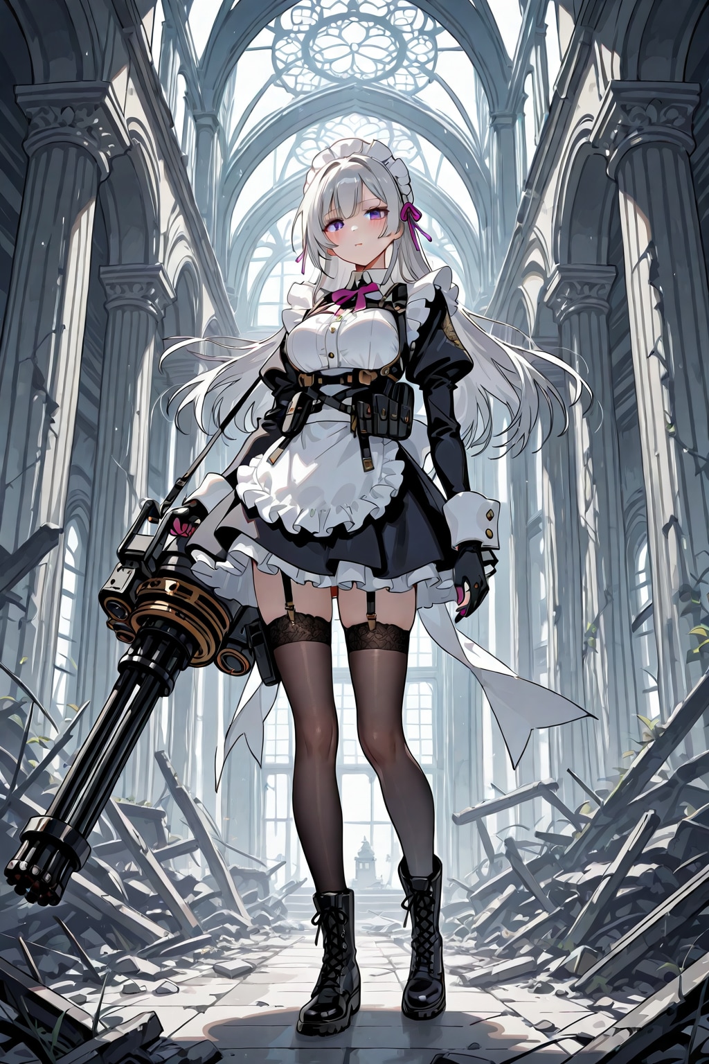 銀髪メイドさんとガトリングガン