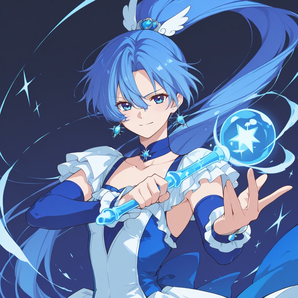 青髪のポニーテールの魔法少女2
