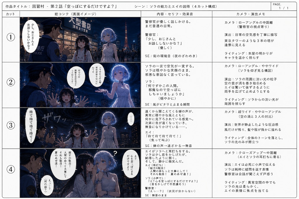 『空っぽにするだけですよ？』― 困習村 絵コンテ「ソラの能力とエイの説得」