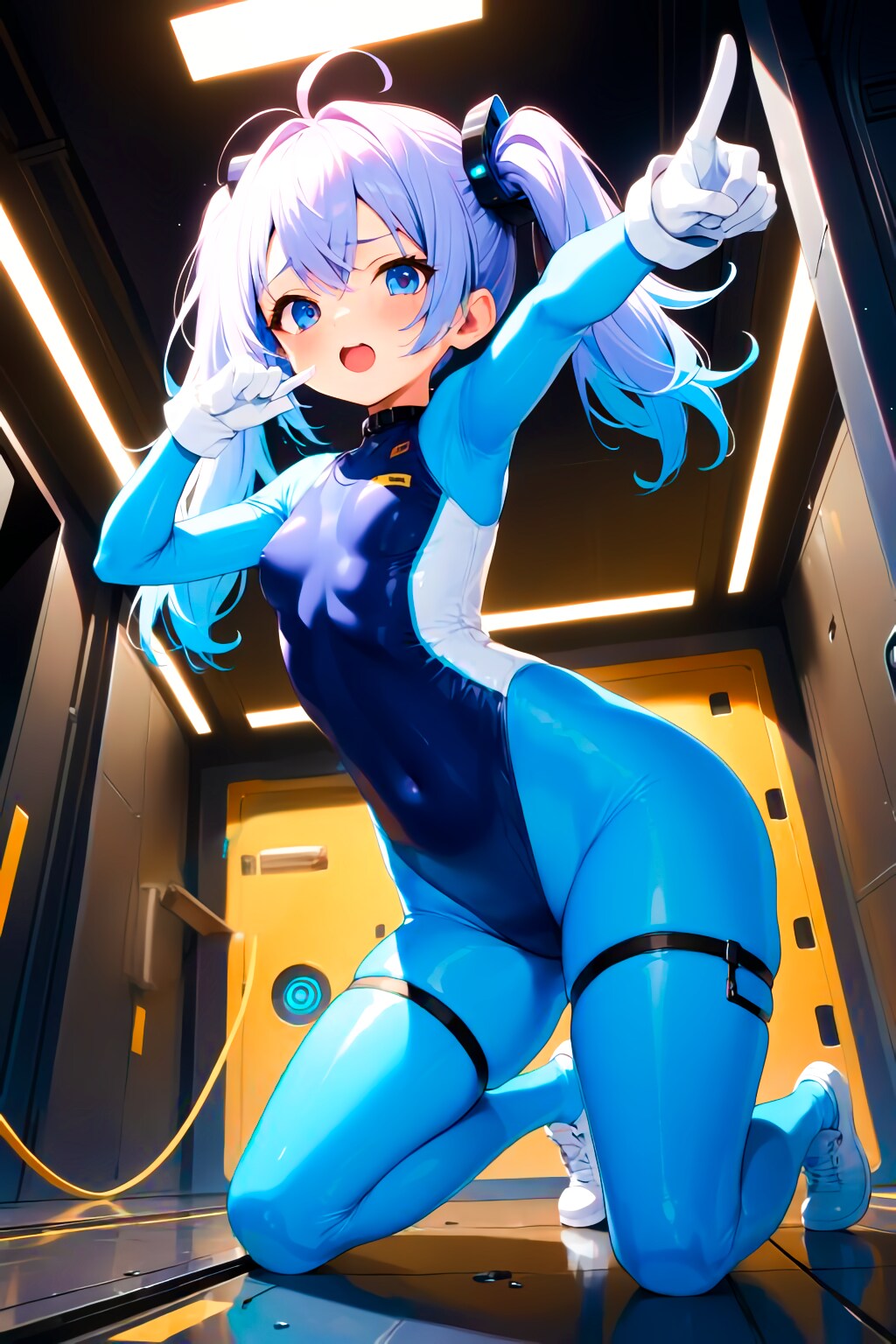ぴっちりスーツ×競泳水着の貧乳正義のヒロインちゃん