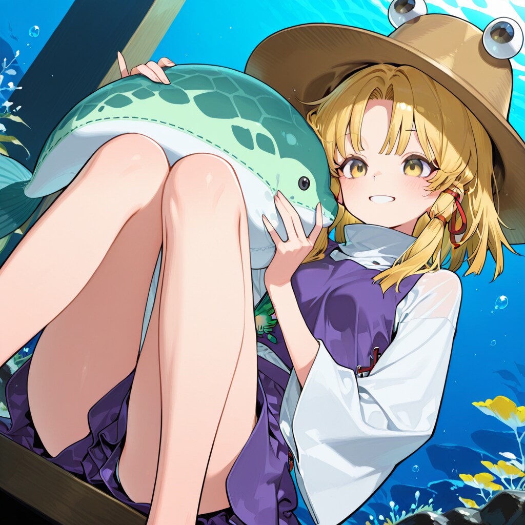 水族館でぬいぐるみを持つ諏訪子