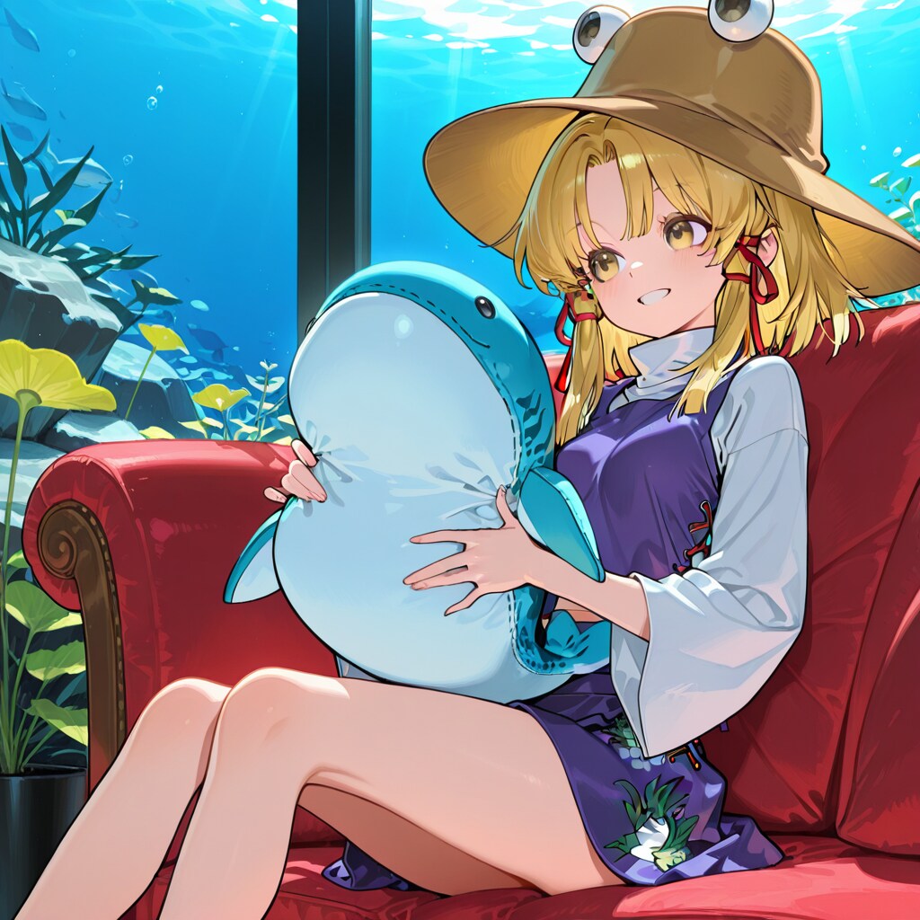 水族館でぬいぐるみを持つ諏訪子