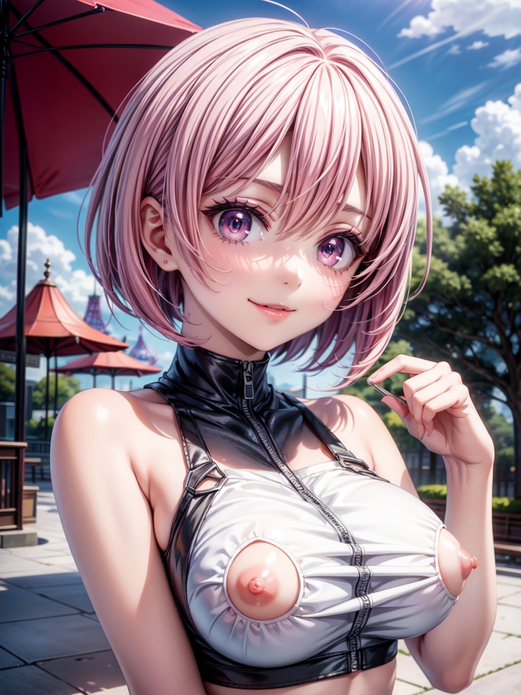 二次おっぱいポロリ180《ピンク髪クロップトップ》