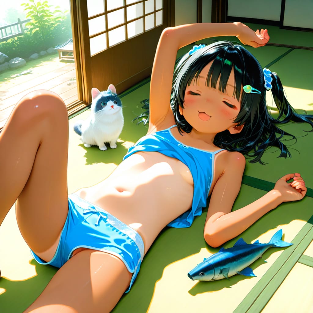幸多さんの夏休みの絵の課題作成中の風景