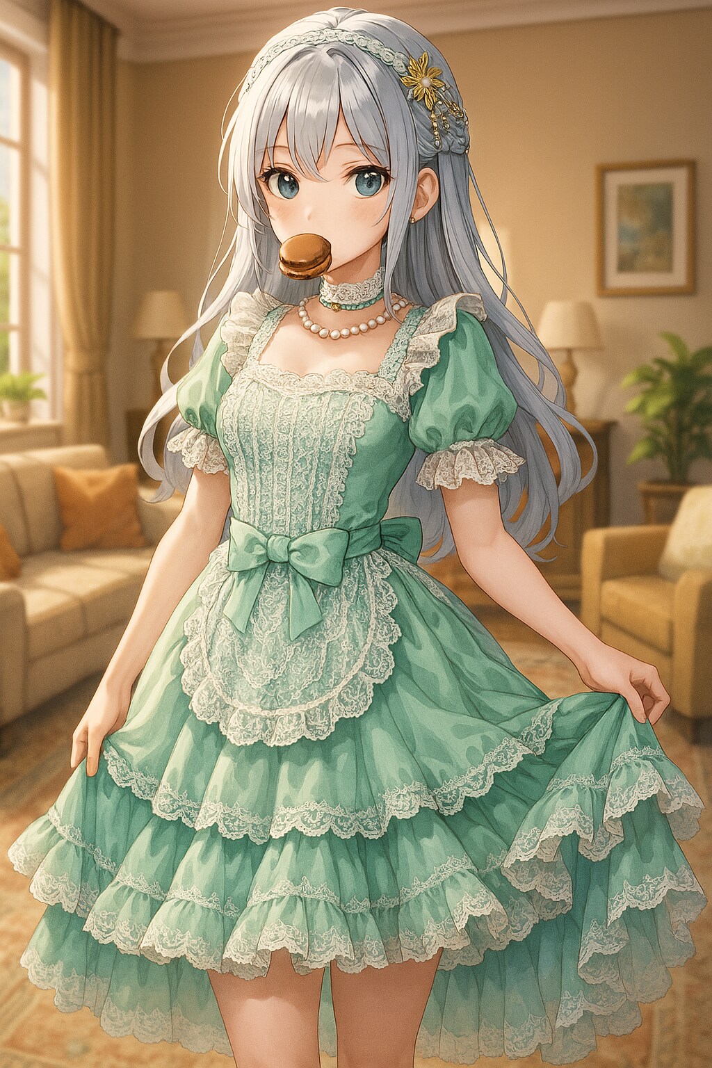 マカロンを咥えた美少女　－その３－ | の人気AIイラスト・グラビア