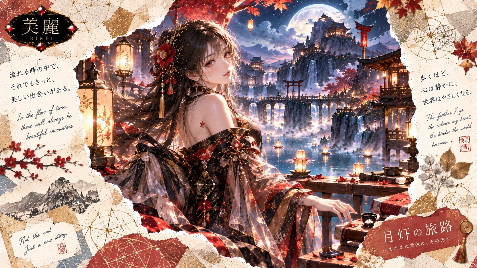 Moonlit Journey — Beautiful Encounters Ahead  Not the end. Just a new story.  By a moonlit waterway, | の人気AIイラスト・グラビア