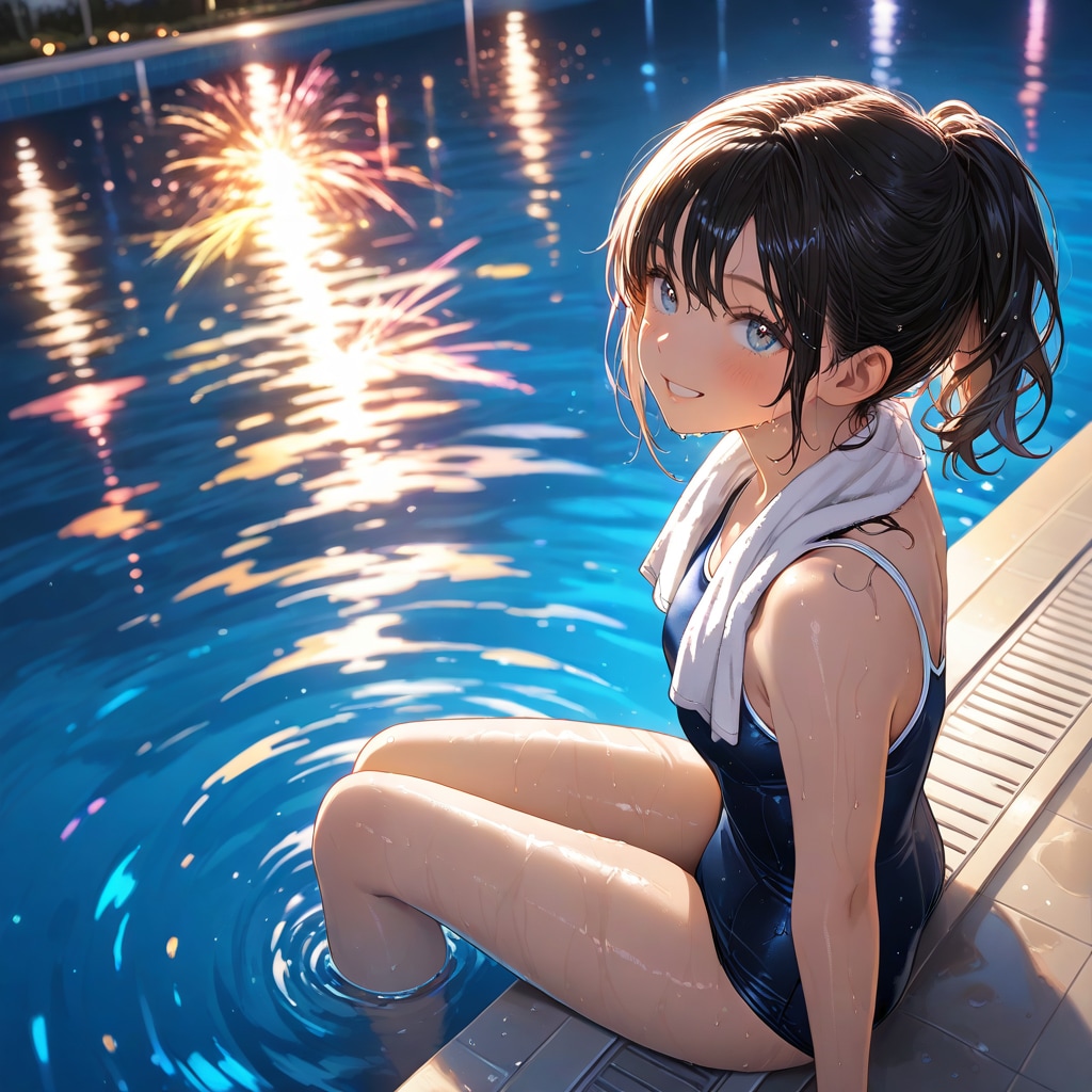 プールで花火