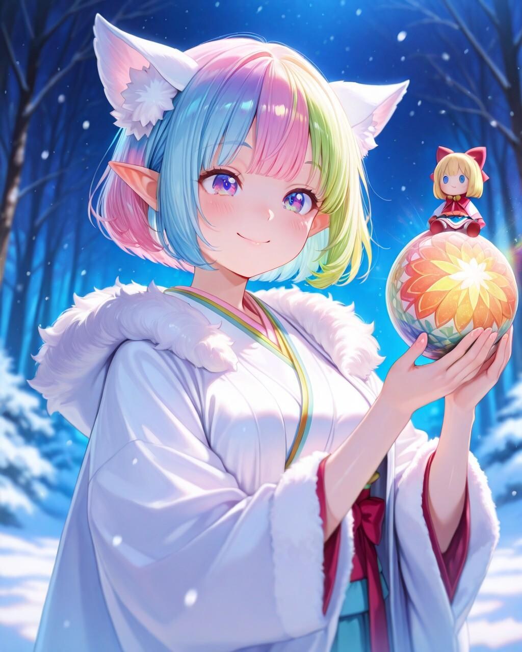 2枚）雪とケモ耳エルフさん