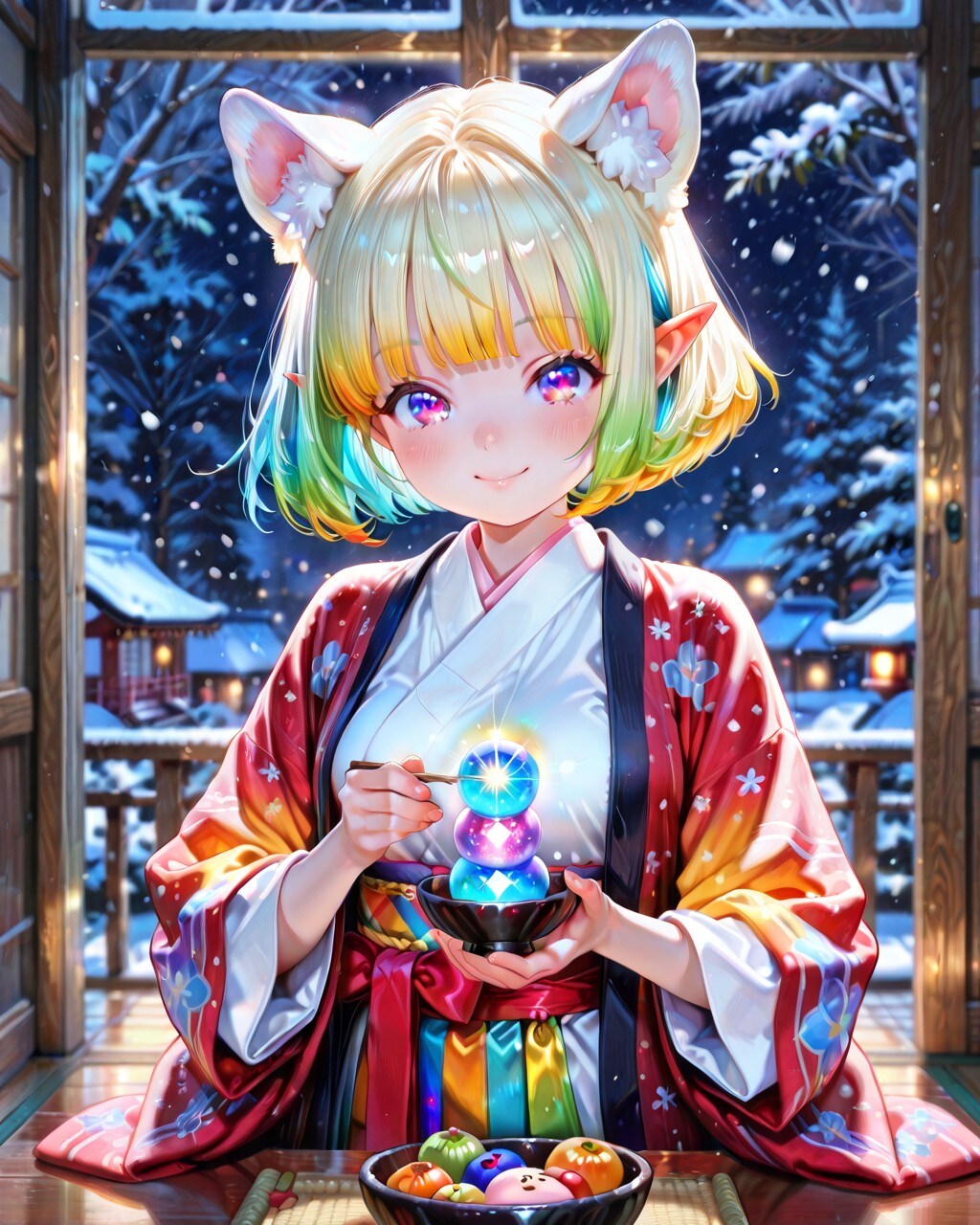 2枚）雪とケモ耳エルフさん