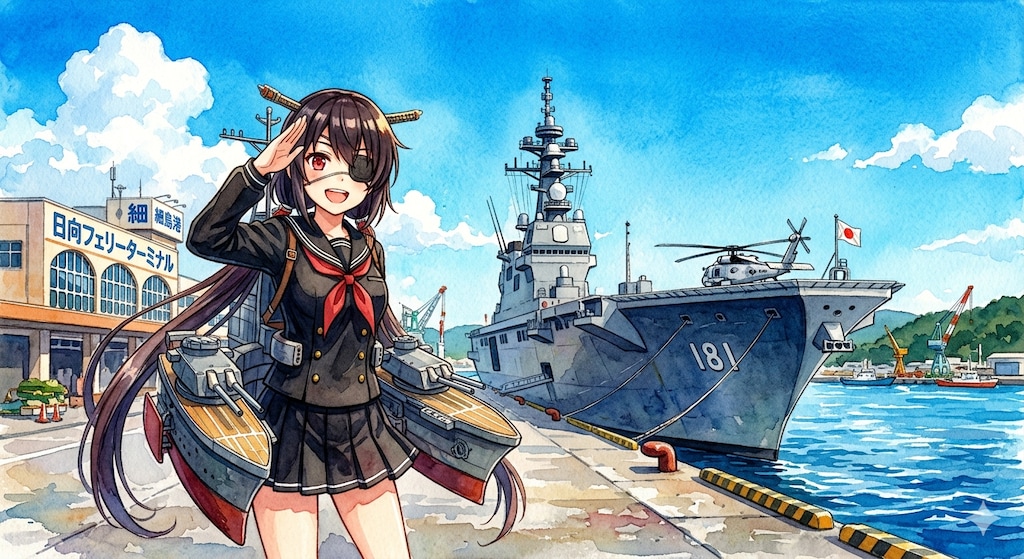 ようこそ細島港へ（海自護衛艦ひゅうが）