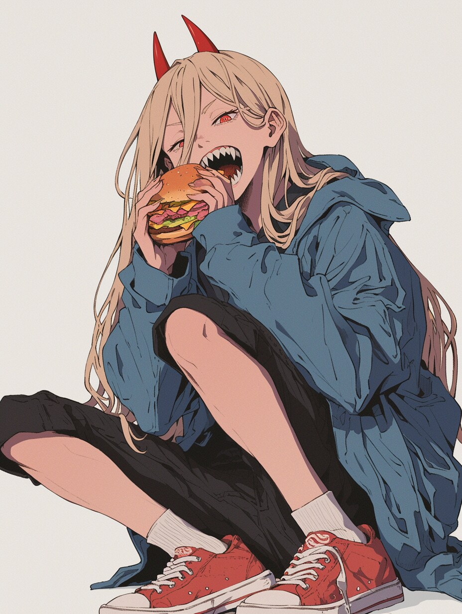 ハンバーガーを食べるパワーちゃん