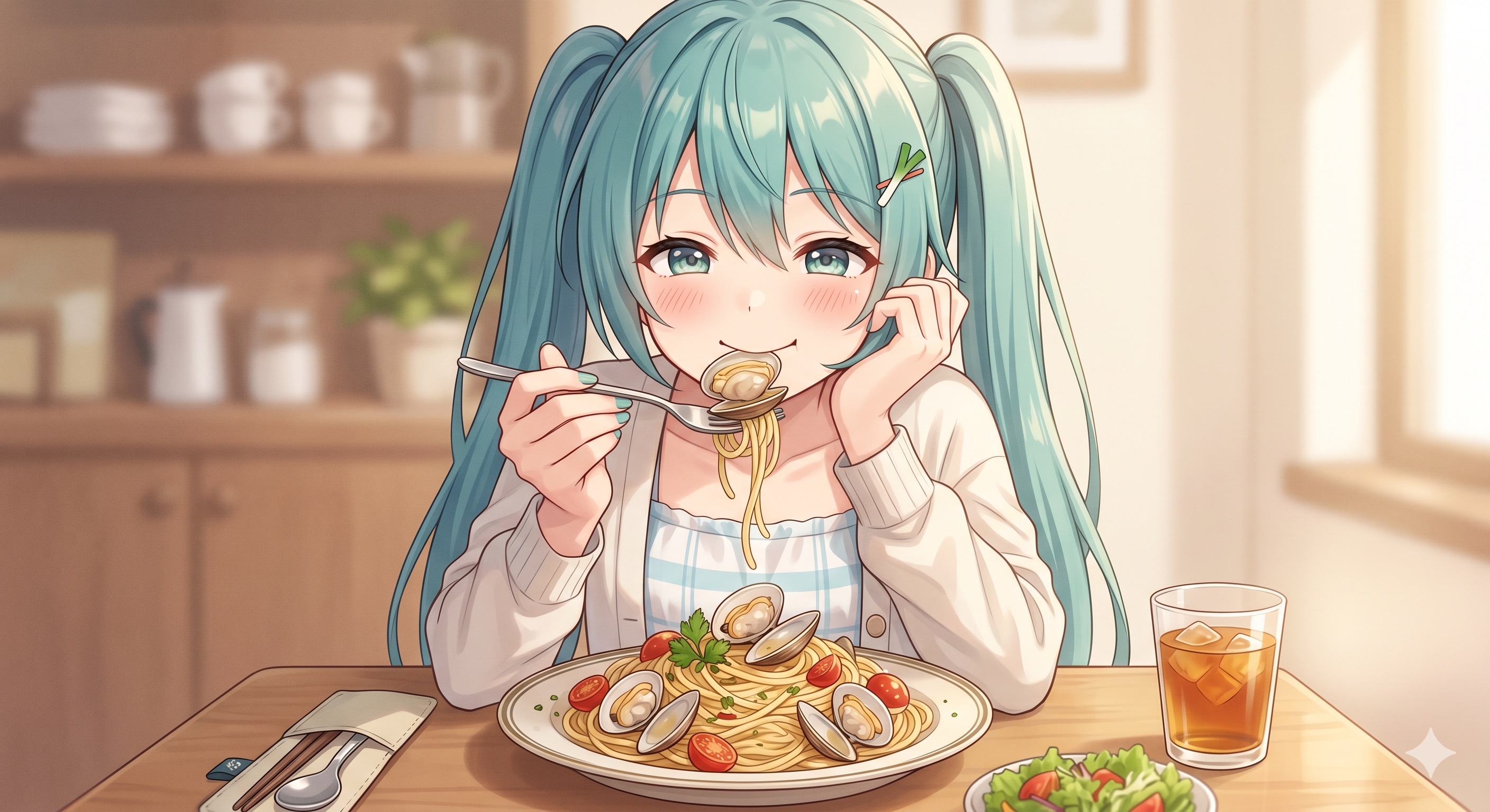 今日のお昼は あさりのパスタ です | の人気AIイラスト・グラビア