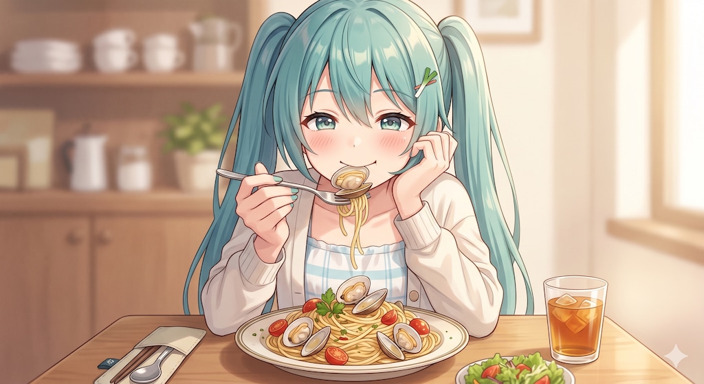 今日のお昼は あさりのパスタ です