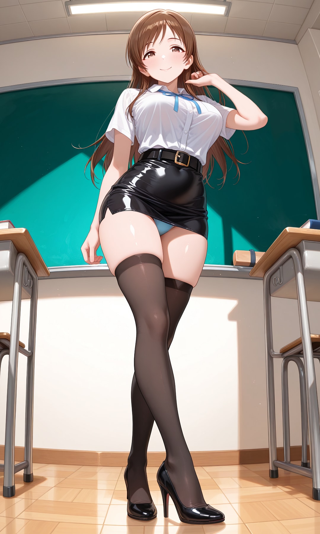教室の美波先生のローアングル