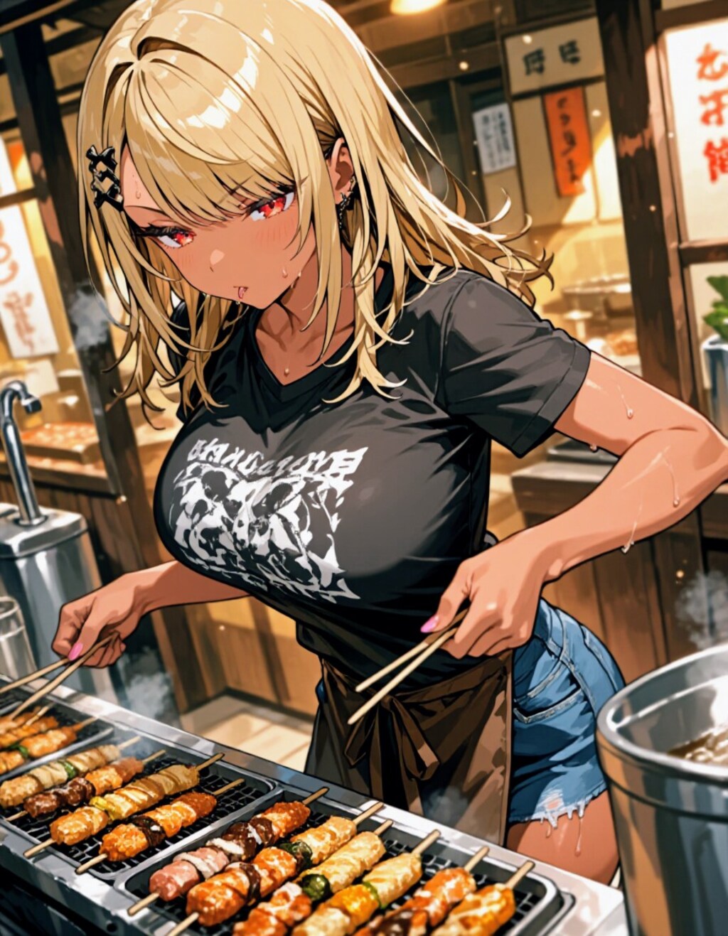 串カツ屋でバイトの、おにくちゃん🍖💦