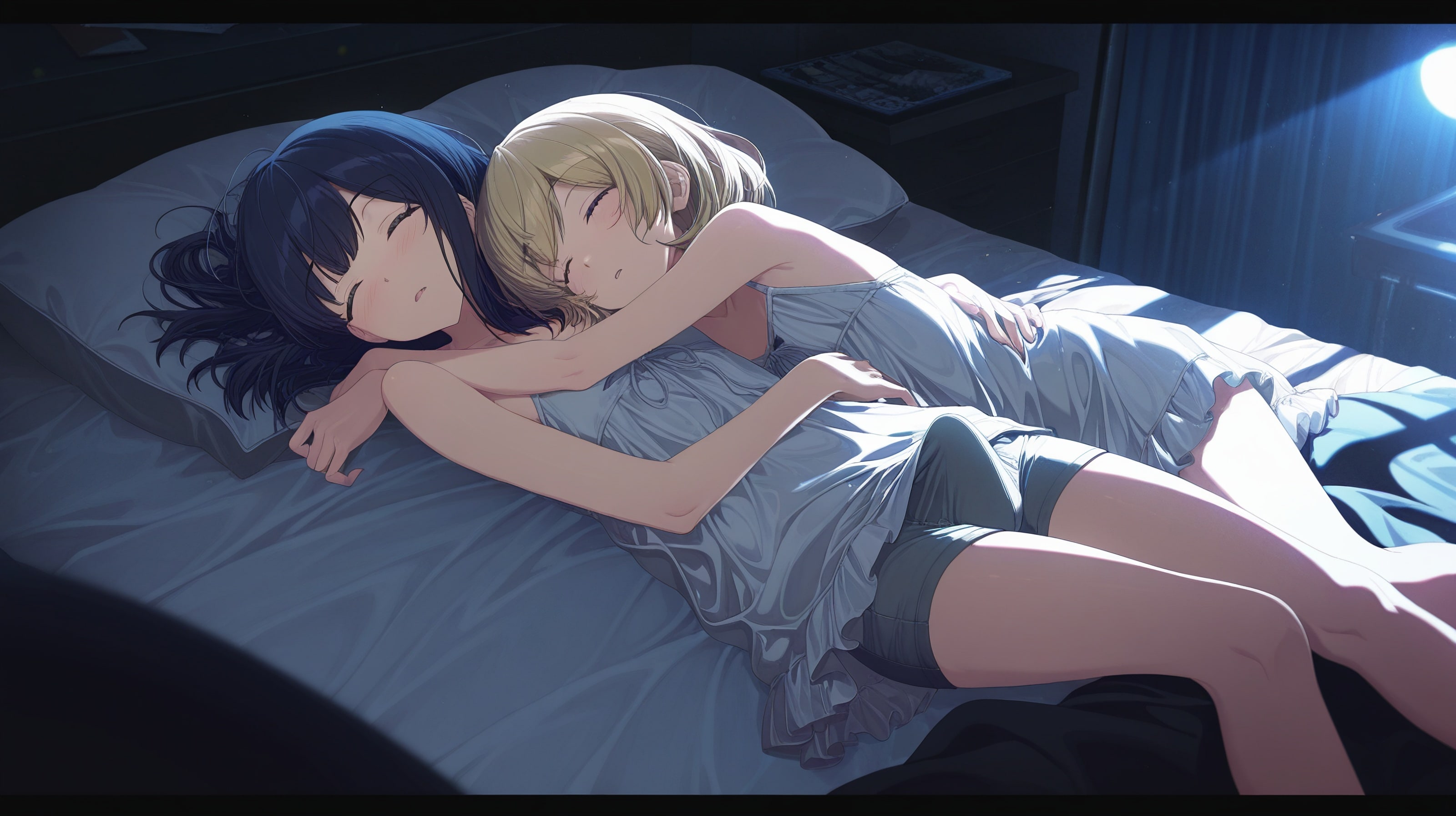 添い寝する男の娘二人