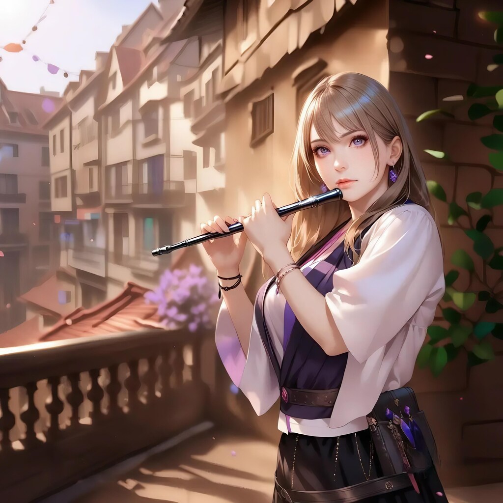 横笛を吹く女の子