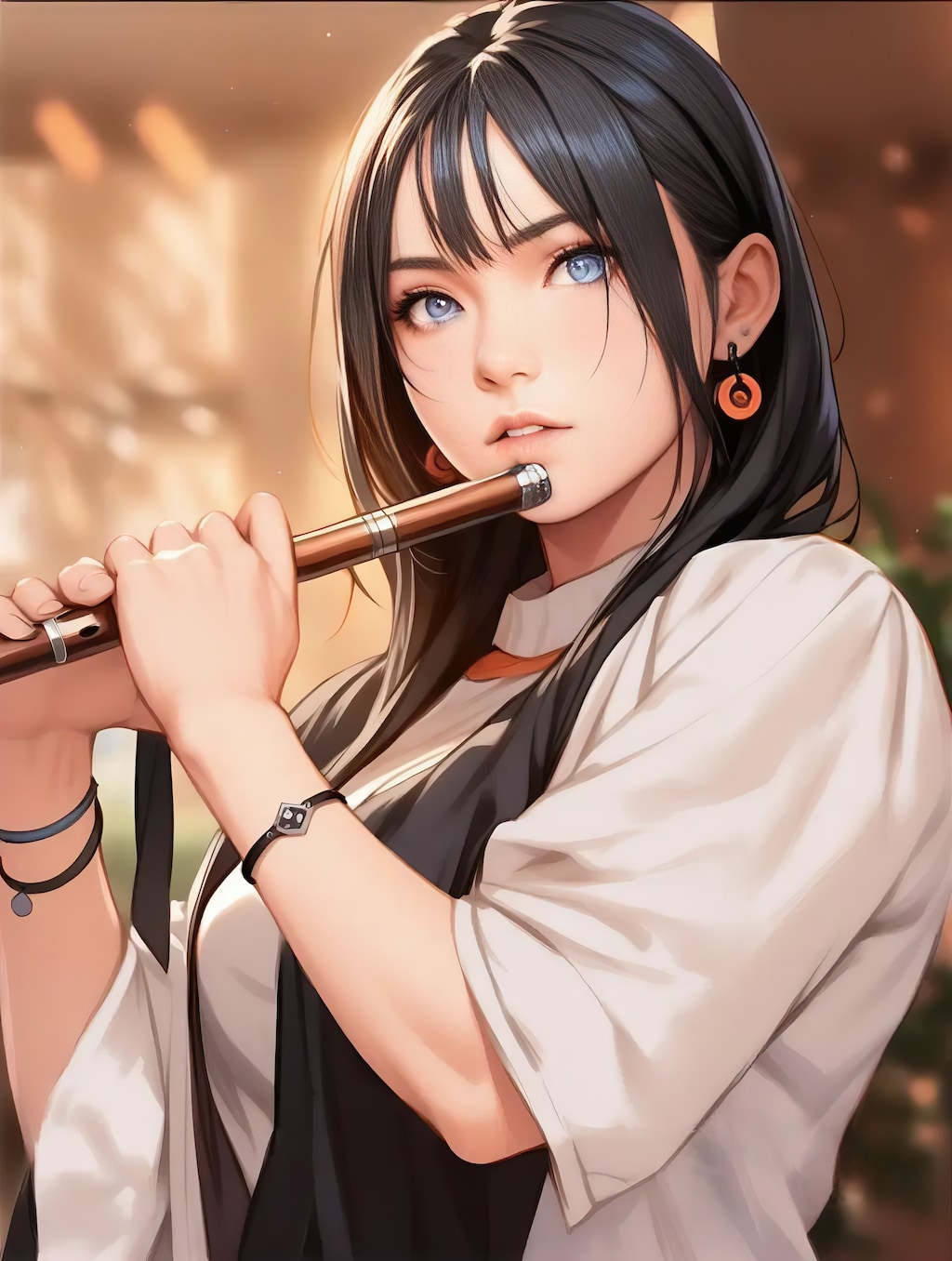 横笛を吹く女の子