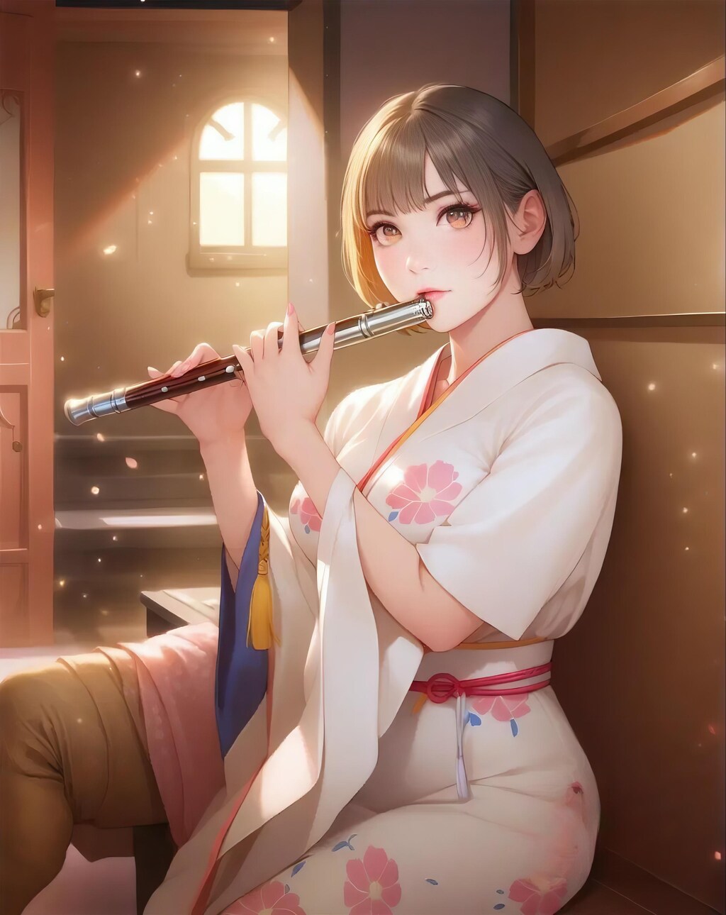 横笛を吹く女の子