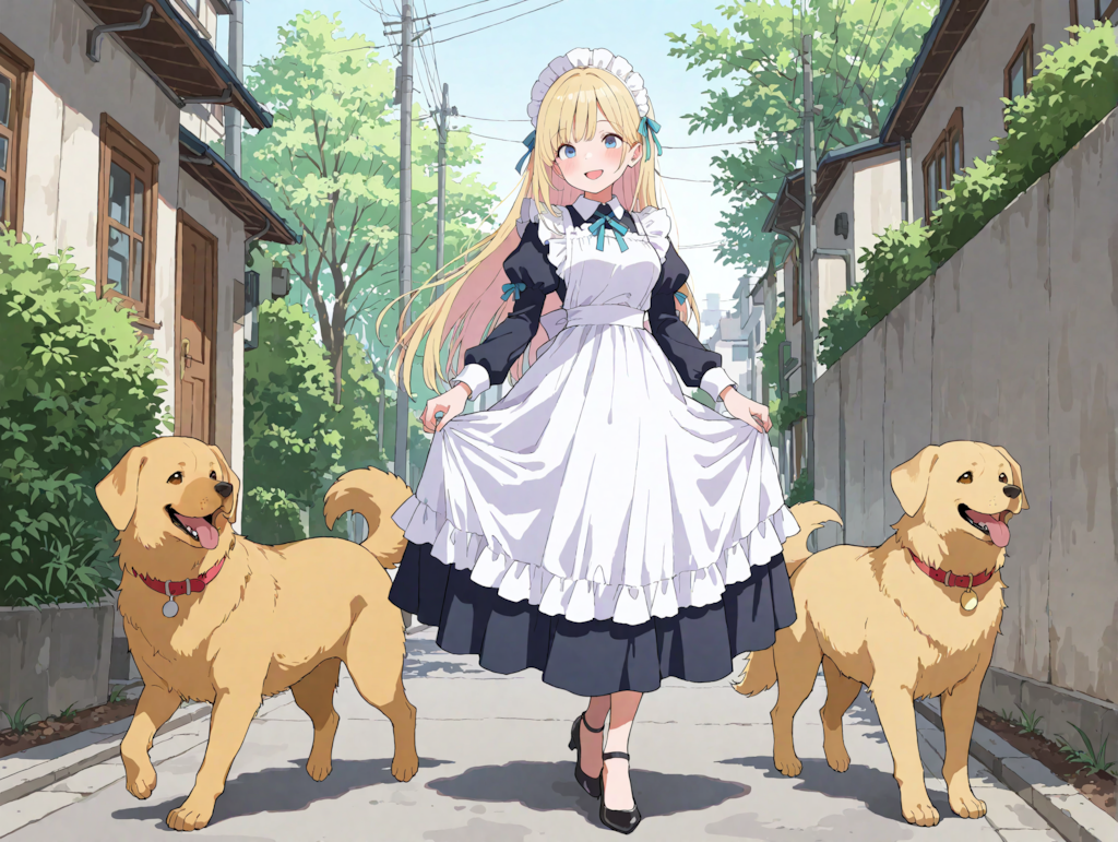 犬と散歩するひまりちゃん