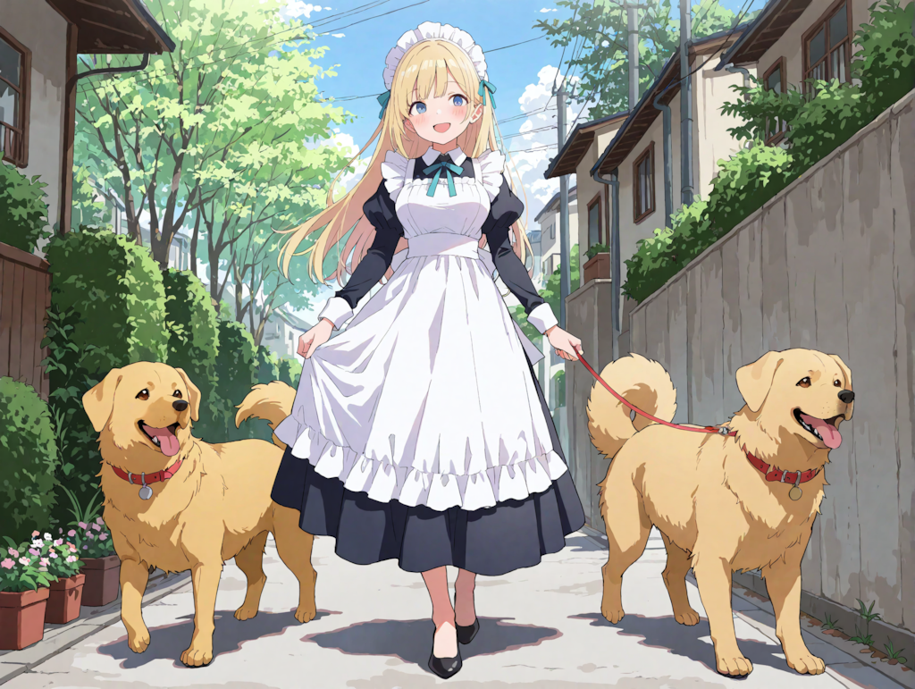 犬と散歩するひまりちゃん