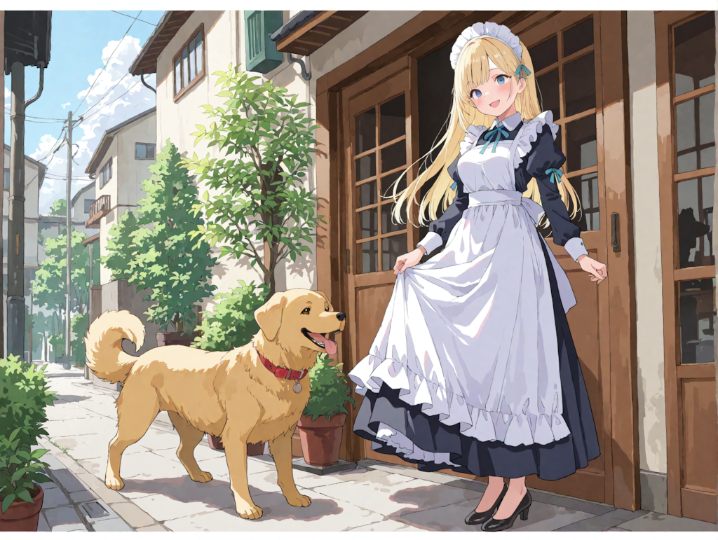 犬と散歩するひまりちゃん