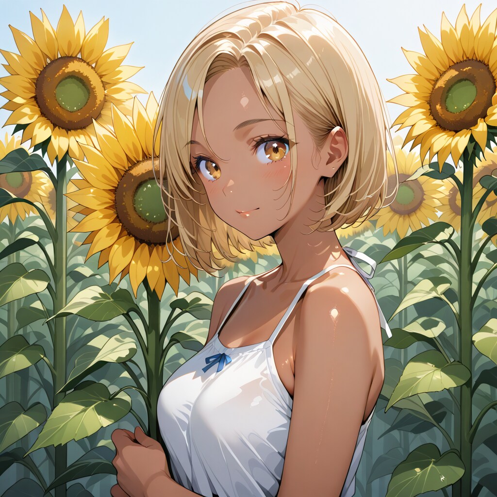 金髪ギャルとひまわり畑