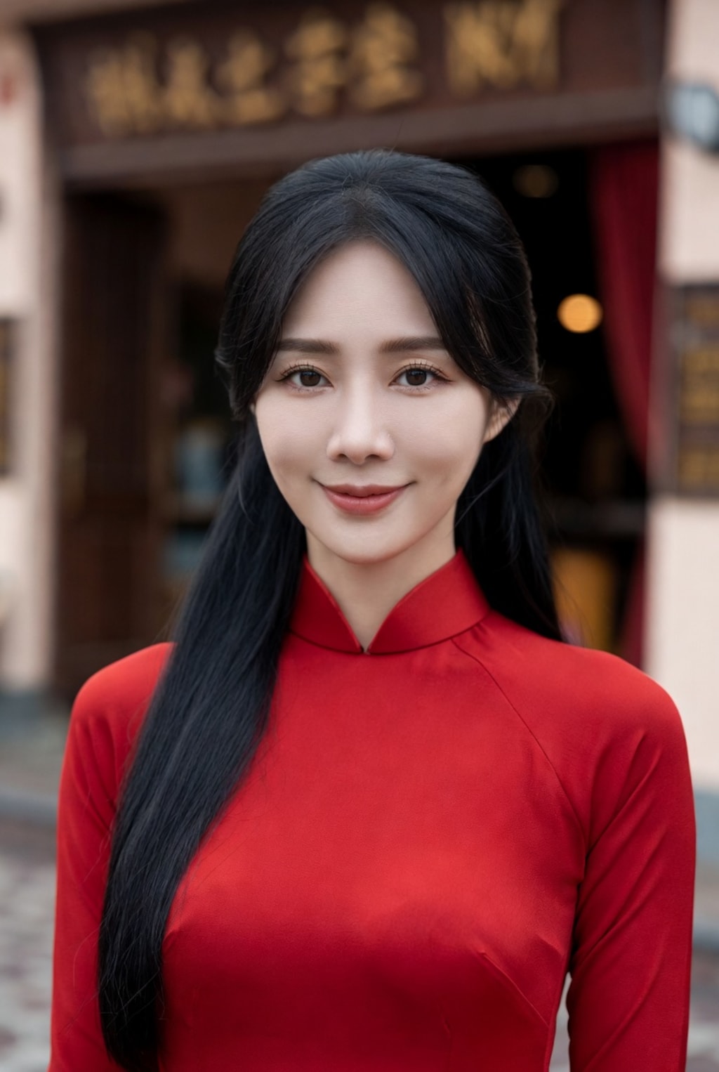 黒髪ロングでアオザイの美女