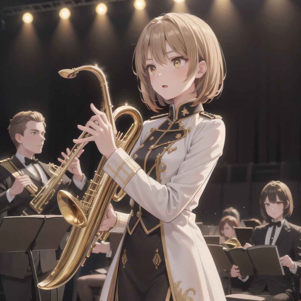 茶髪ボブでブラスバンドの少女