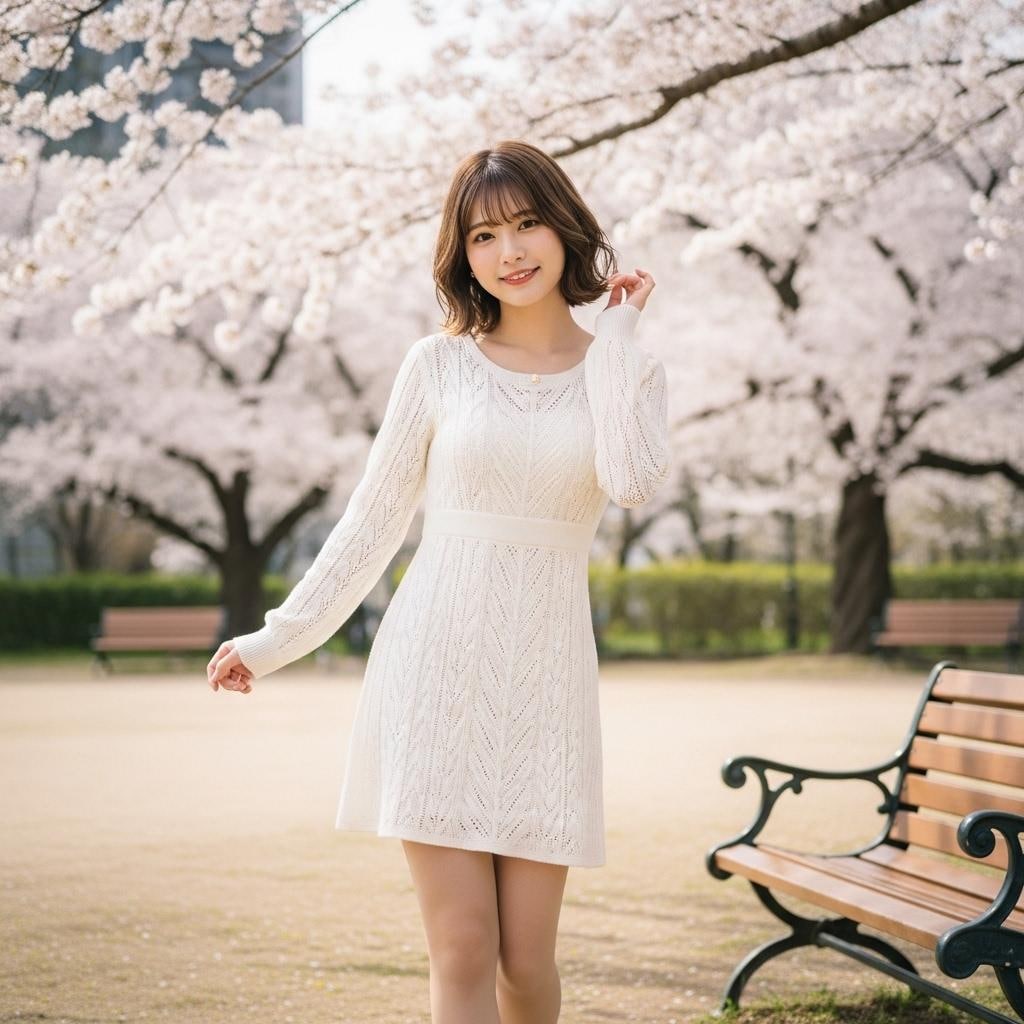 桜満開の公園で