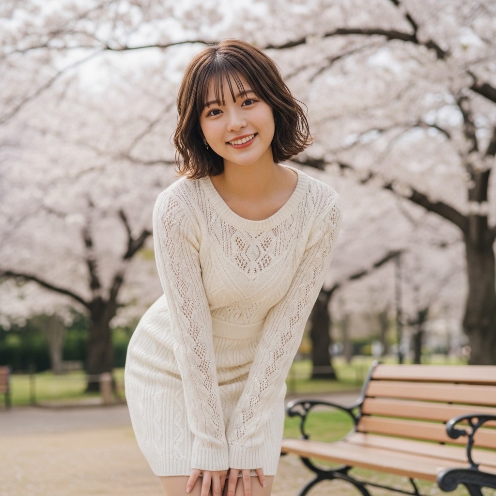 桜満開の公園で