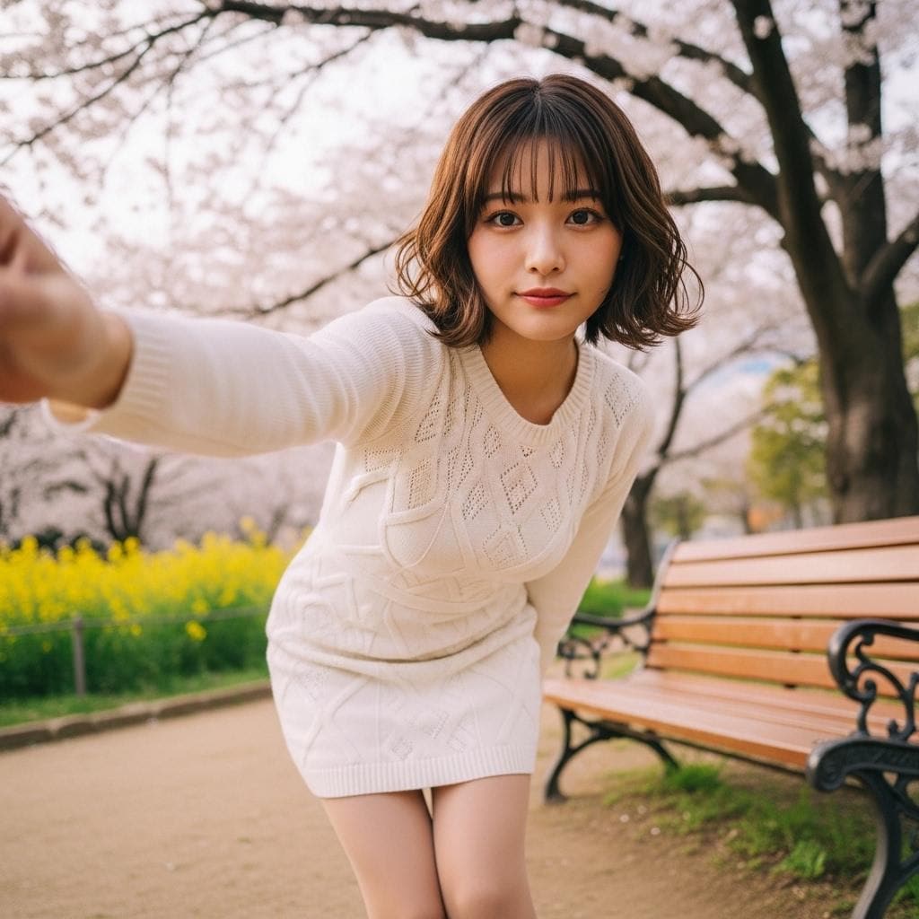 桜満開の公園で