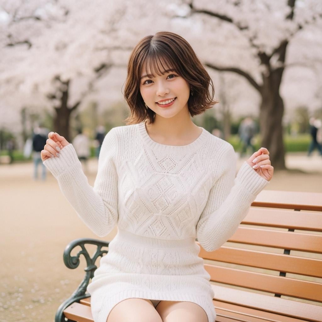 桜満開の公園で