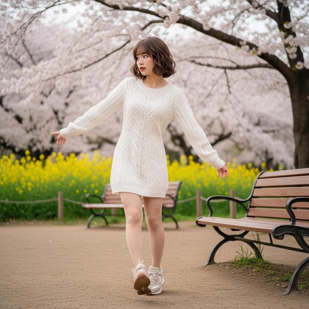 桜満開の公園で