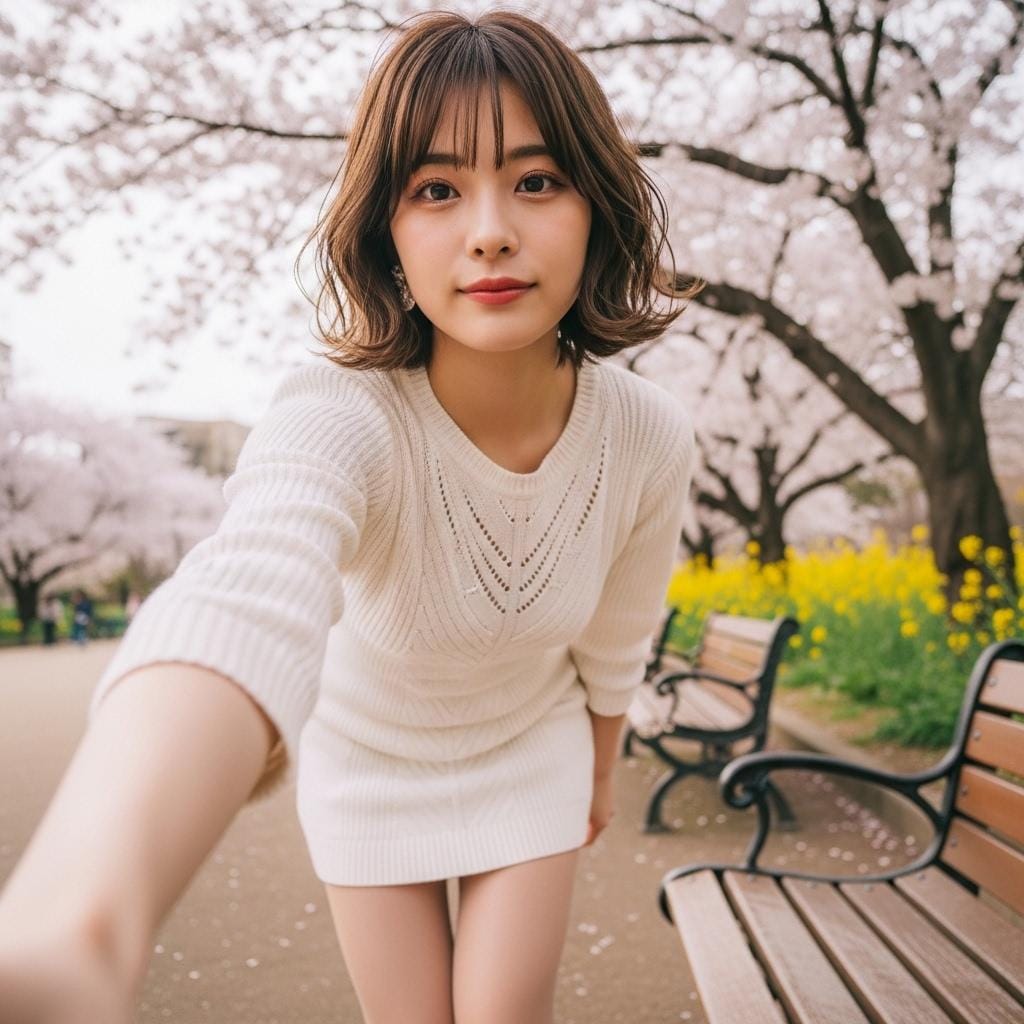 桜満開の公園で