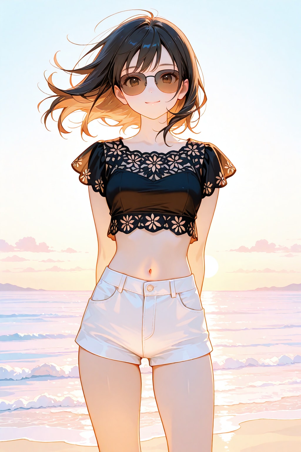 浜辺で