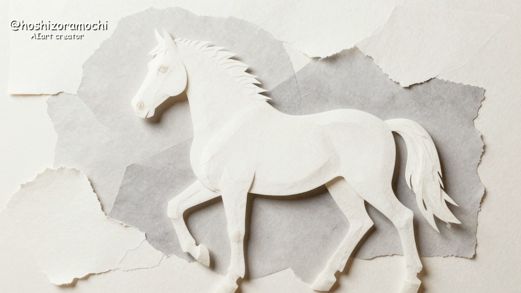 和紙で描く白馬の優美