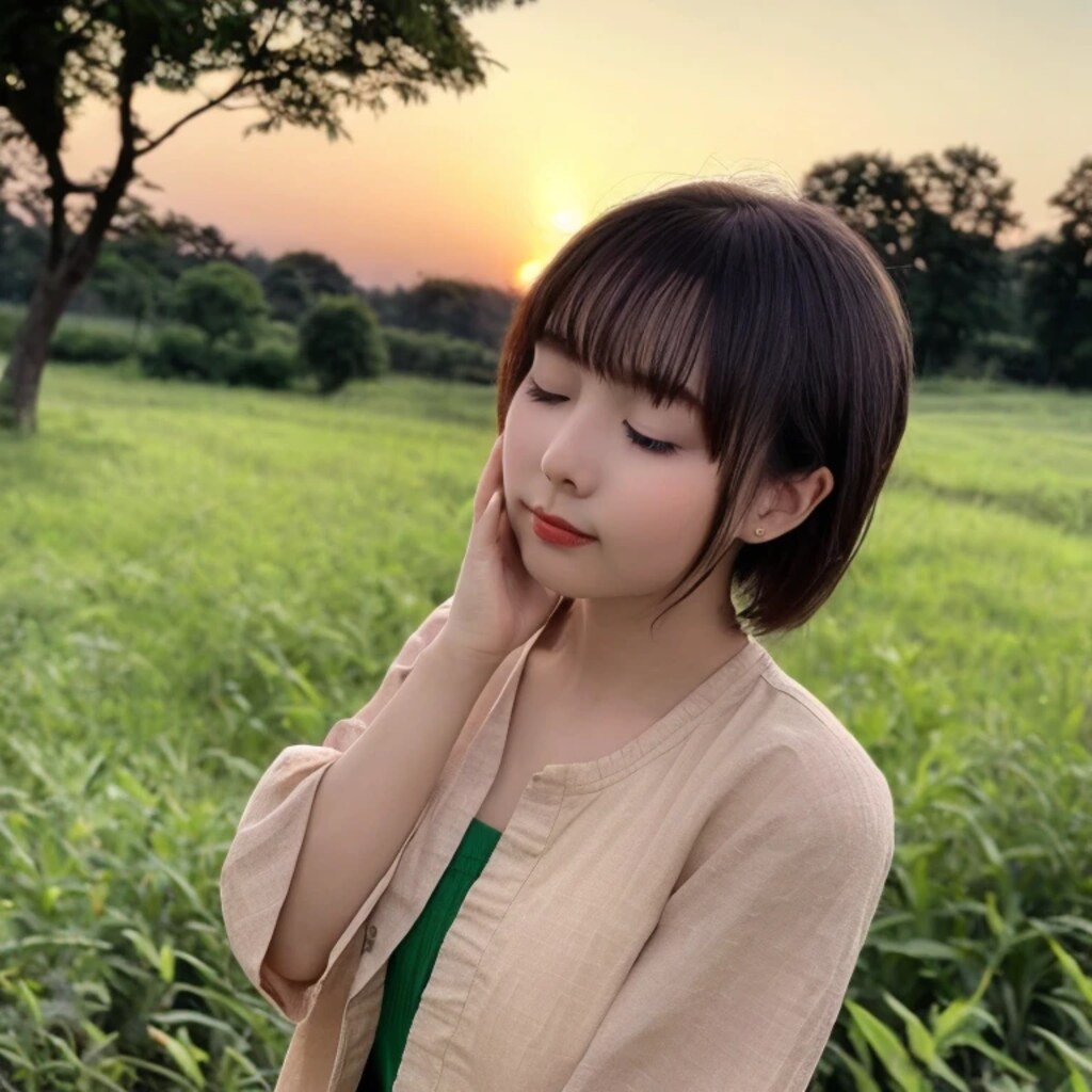 黒髪ボブでワンピースの美女１２