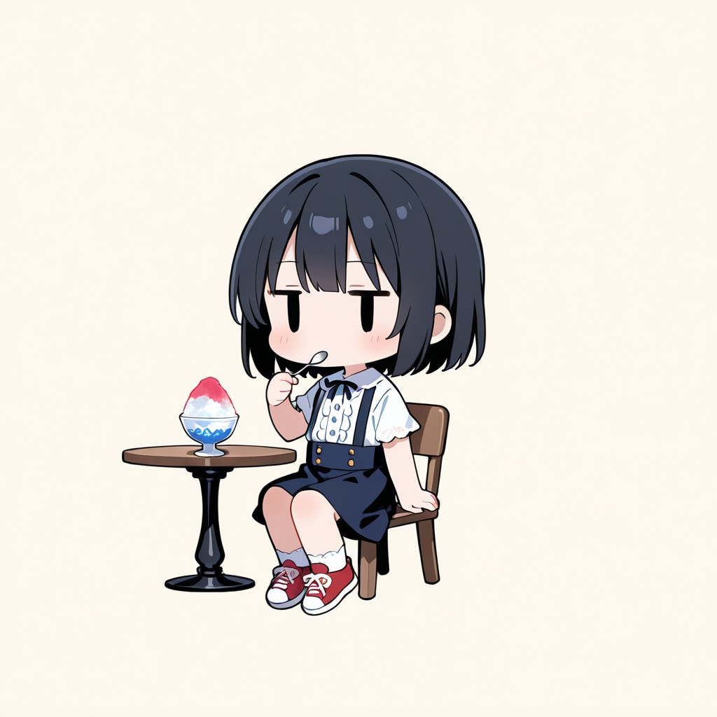 かき氷を食べる