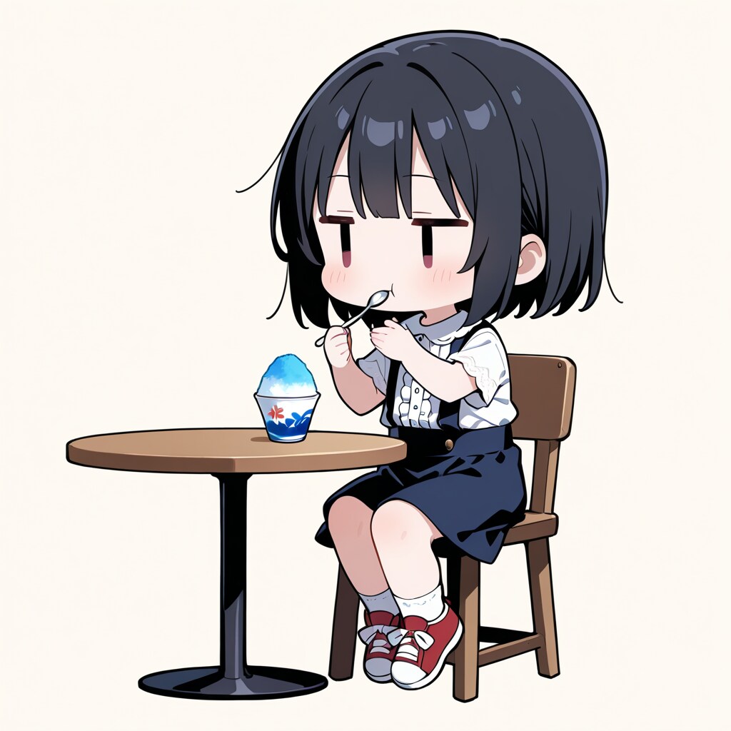 かき氷を食べる