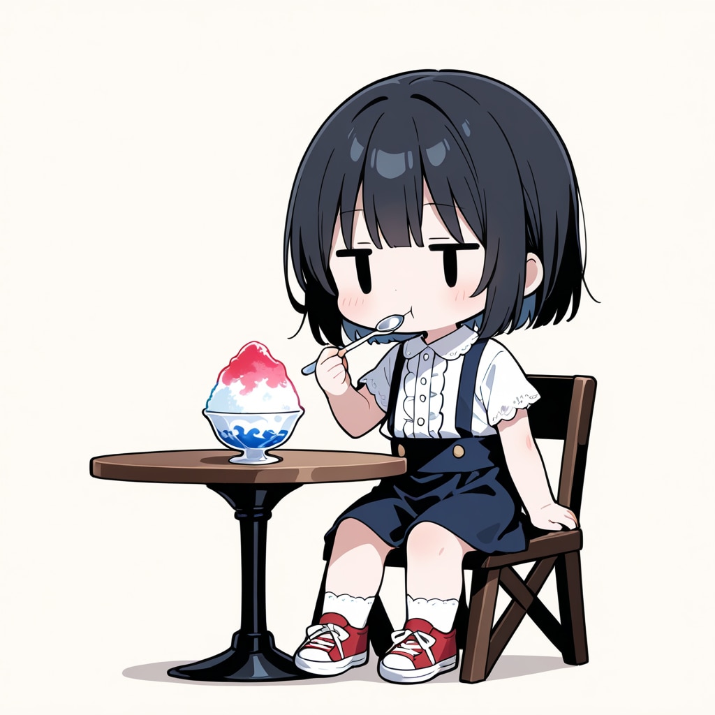 かき氷を食べる