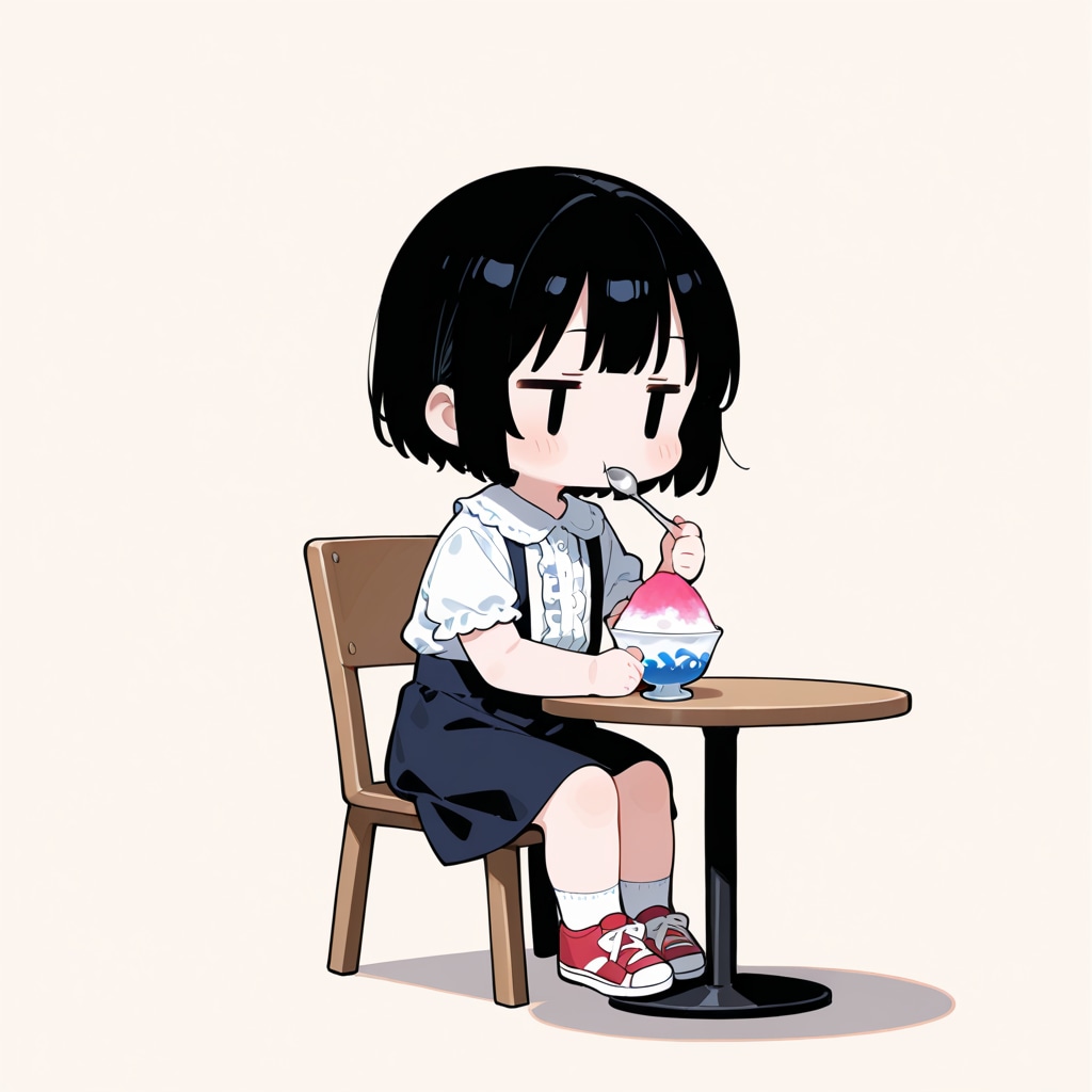 かき氷を食べる