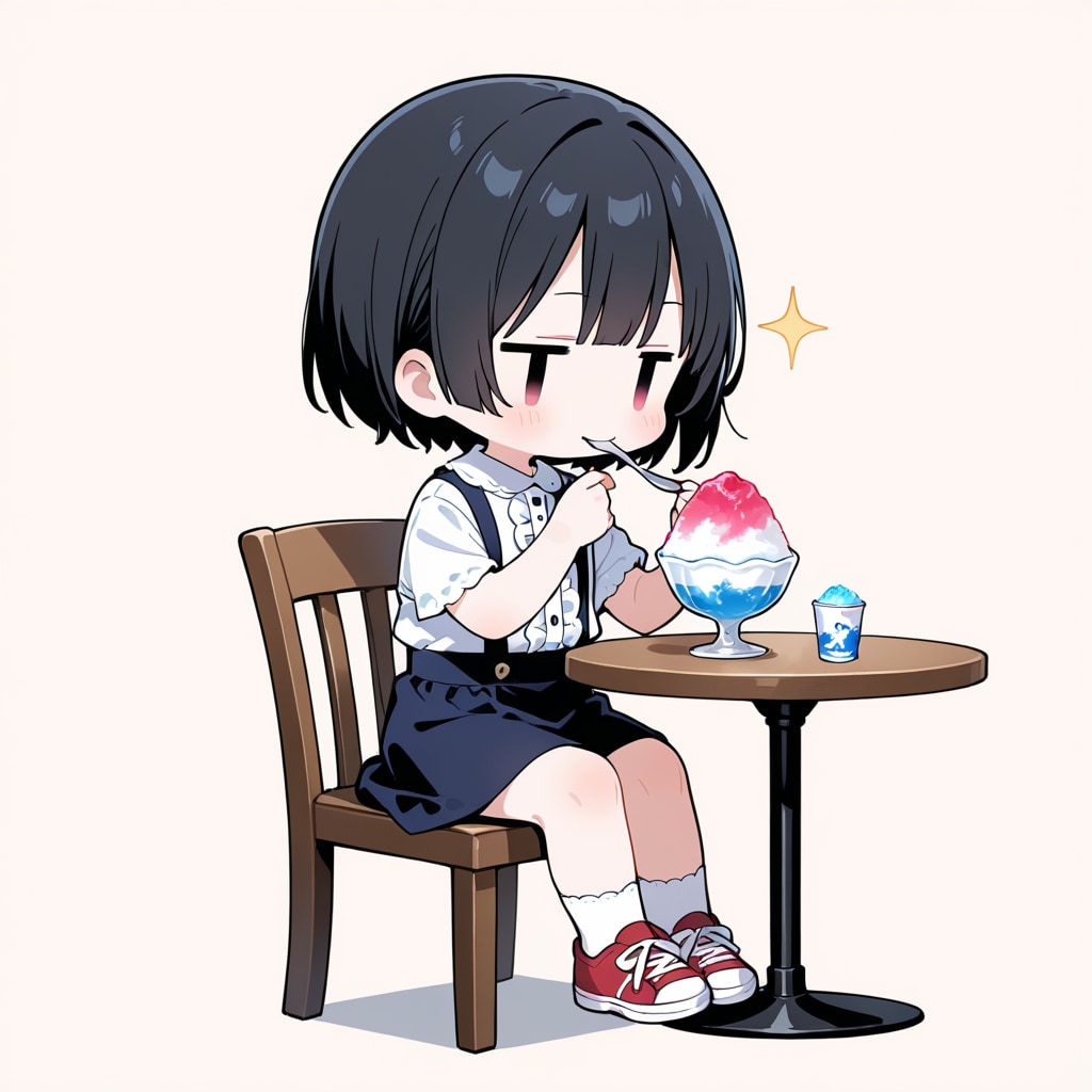 かき氷を食べる