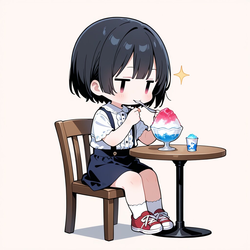かき氷を食べる