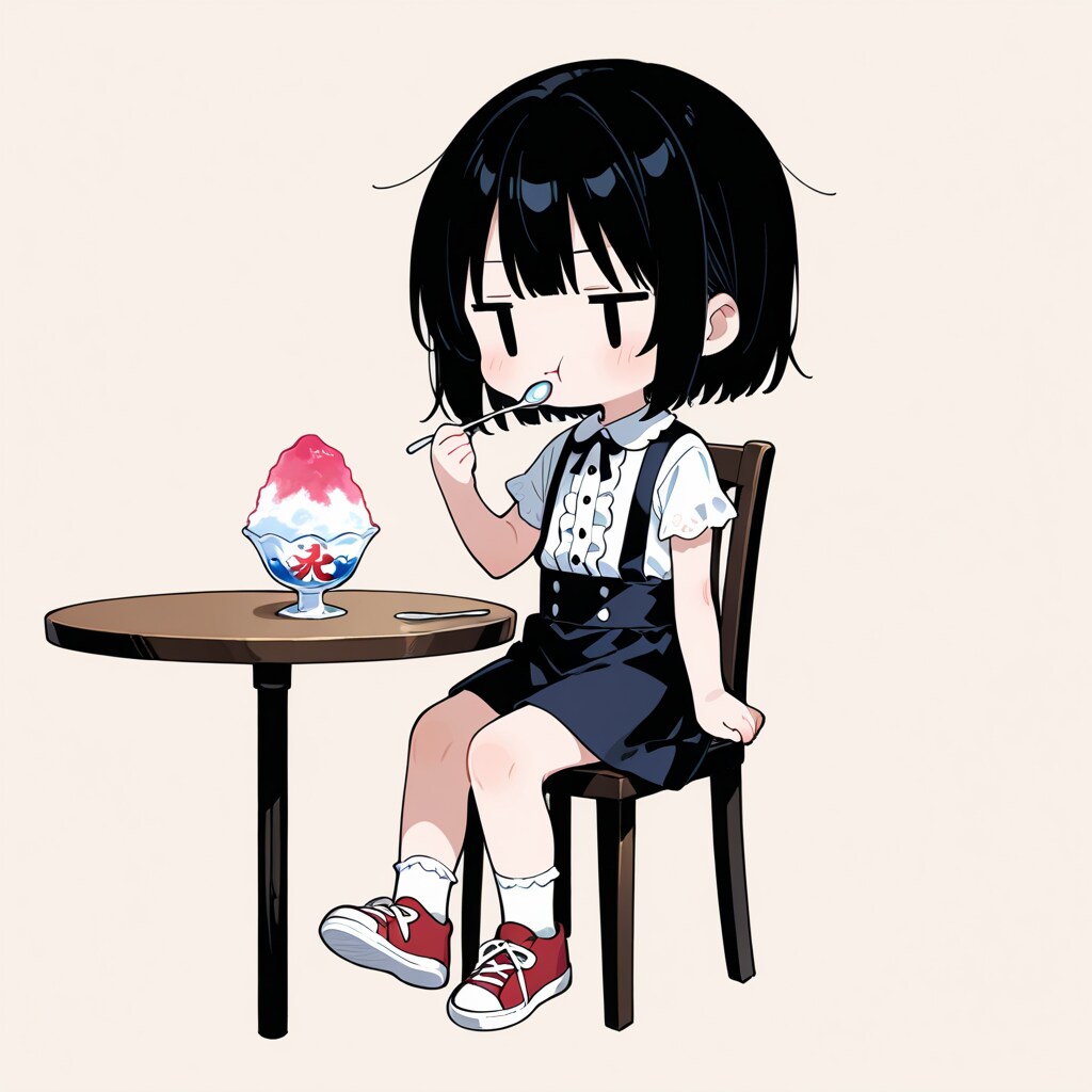 かき氷を食べる
