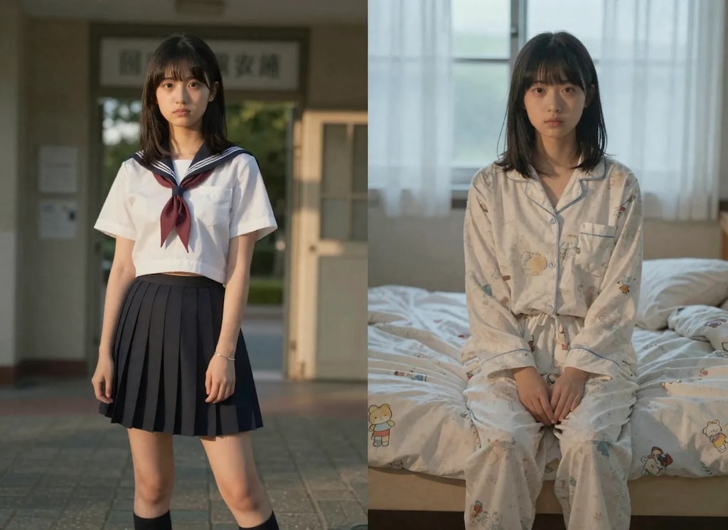 健全なビフォアアフター（昼と夜パジャマ）