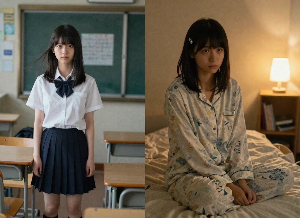 健全なビフォアアフター（昼と夜パジャマ）