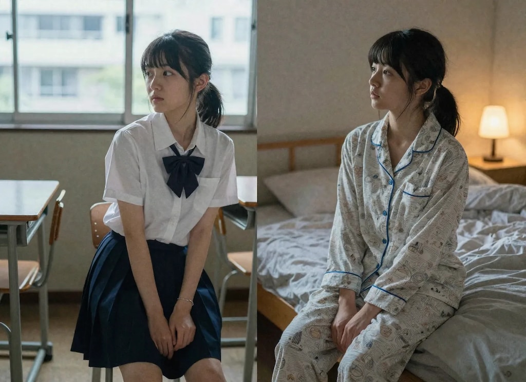 健全なビフォアアフター（昼と夜パジャマ）